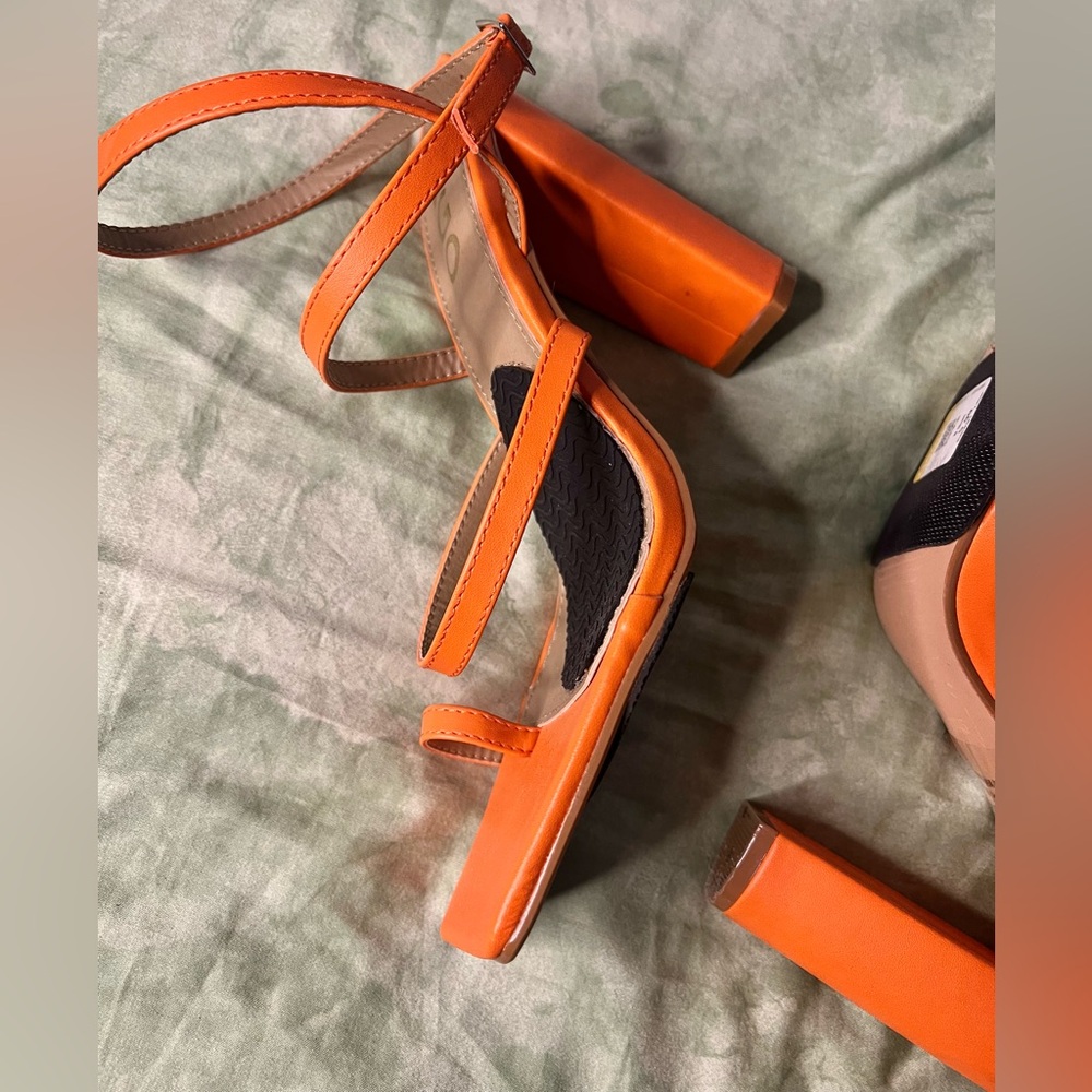Orange Ego Square Toe Strappy Heels - Picture 2 of 5
